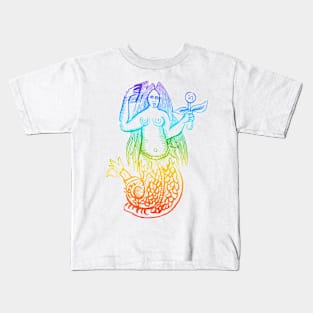 Rainbow Woodcut Mermaid Kids T-Shirt